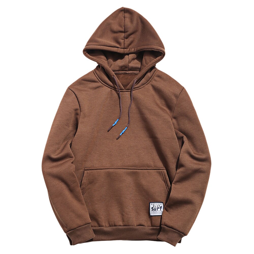 ZAFUL bolso de color sólido bolsillo polar con capucha básica Sudadera con capucha superior Simple estilo sudaderas otoño cálido para hombre suave sudaderas: Coffee / XL