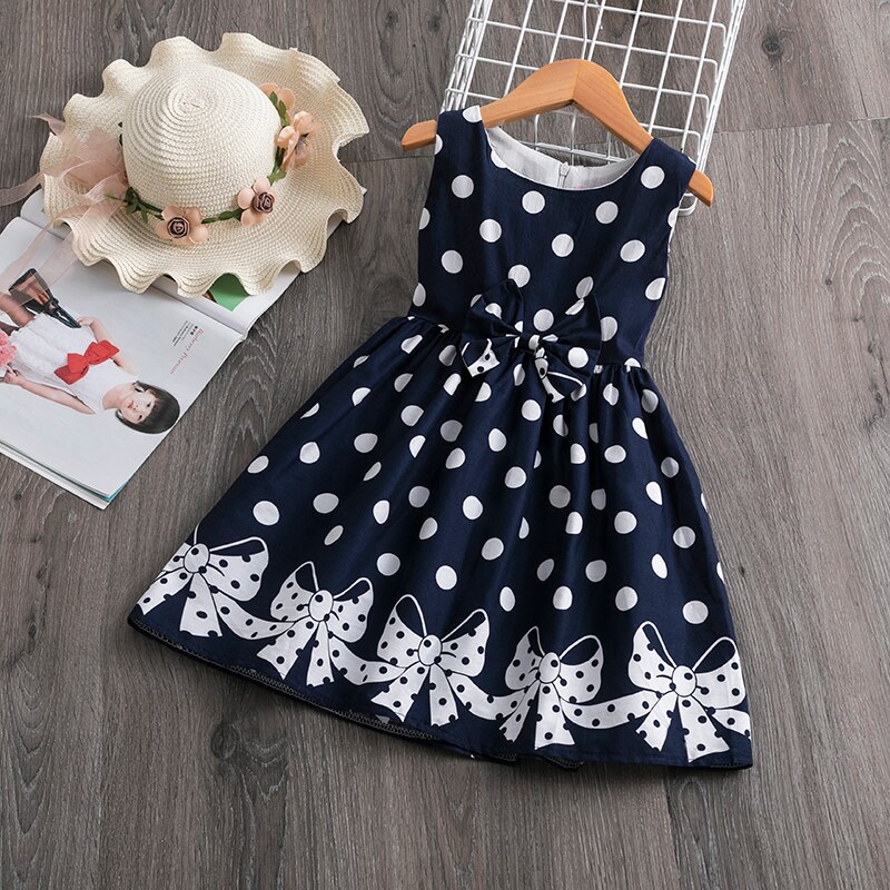 Casual Polkadot Jurken Voor Meisjes Boog Verjaardag Party Dress Kinderkleding Zomerjurk Baby Meisje Kleding 4 5 6 7 8 9 10 11 12 Jaar: 1-1 / 12