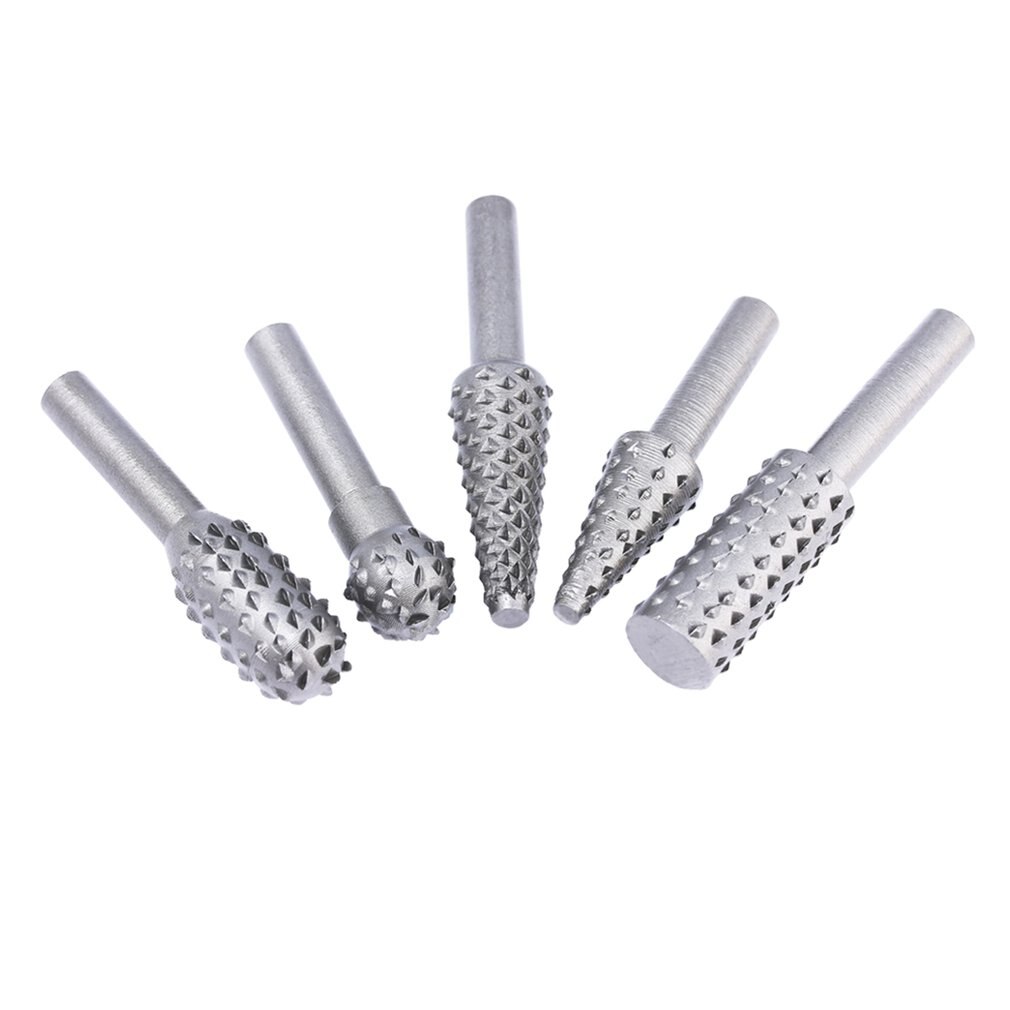 5Pcs Steel Rotary Rasp File 1/4" Shank Rotary Craft Files Rasp Burrs Wood Bits Grinding Power Woodworking Hand Tool