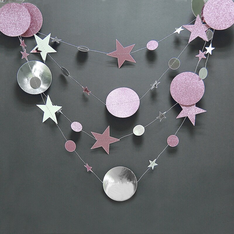 4m roséguld stjärna papper banderoll kedja prick flaggor juldekoration diy hängande bunting girlander hem bröllopsfest dekoration leverans: Rosa och silver