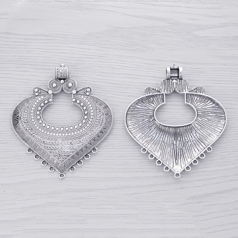 3pcs/lot Tibetan Silver Ethnic Boho Bohemia Large Heart Connectors Charms Pendants for Necklace Jewelry Making 85x74mm