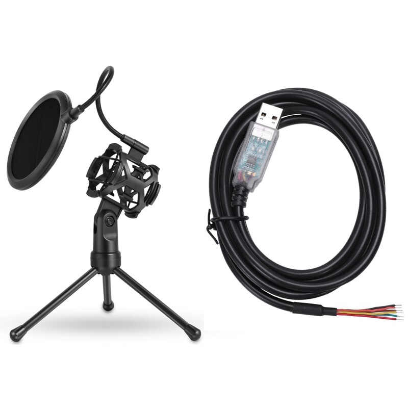 RISE-1 Pcs Wire End,USB-Rs485-We-1800-Bt Cable,USB To Rs485 Serial&amp; 1 Pcs Microphone Shock Mount Studio Desktop Tripod Stand: Default Title