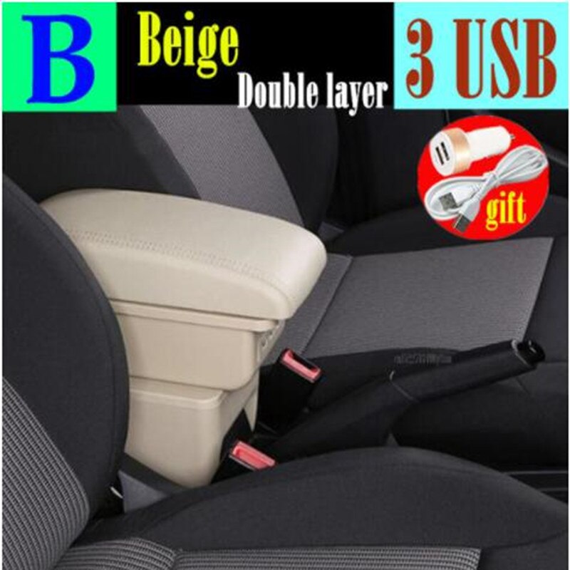 For Fiat 500 Armrest box Interior special Retrofit parts Center Car Armrest box Center Storage box USB: B style Beige