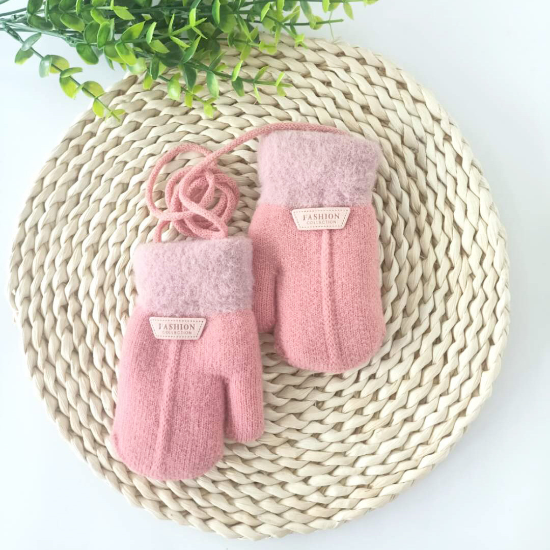 Kinderen Cartoon Opknoping Hals Fluwelen Gewatteerde Meisjes Outdoor Koude Warme Winter Gebreide Handschoenen Kinderen Voor 2-5Y: Pink 3-6Y