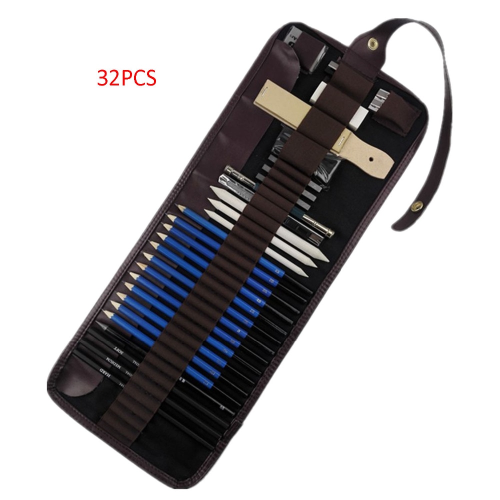 32PCS Complete Drawing Sketching Pencils Set Includes Graphite Charcoal Pencil Rubber Sharpener Storage Case for Artist Student
