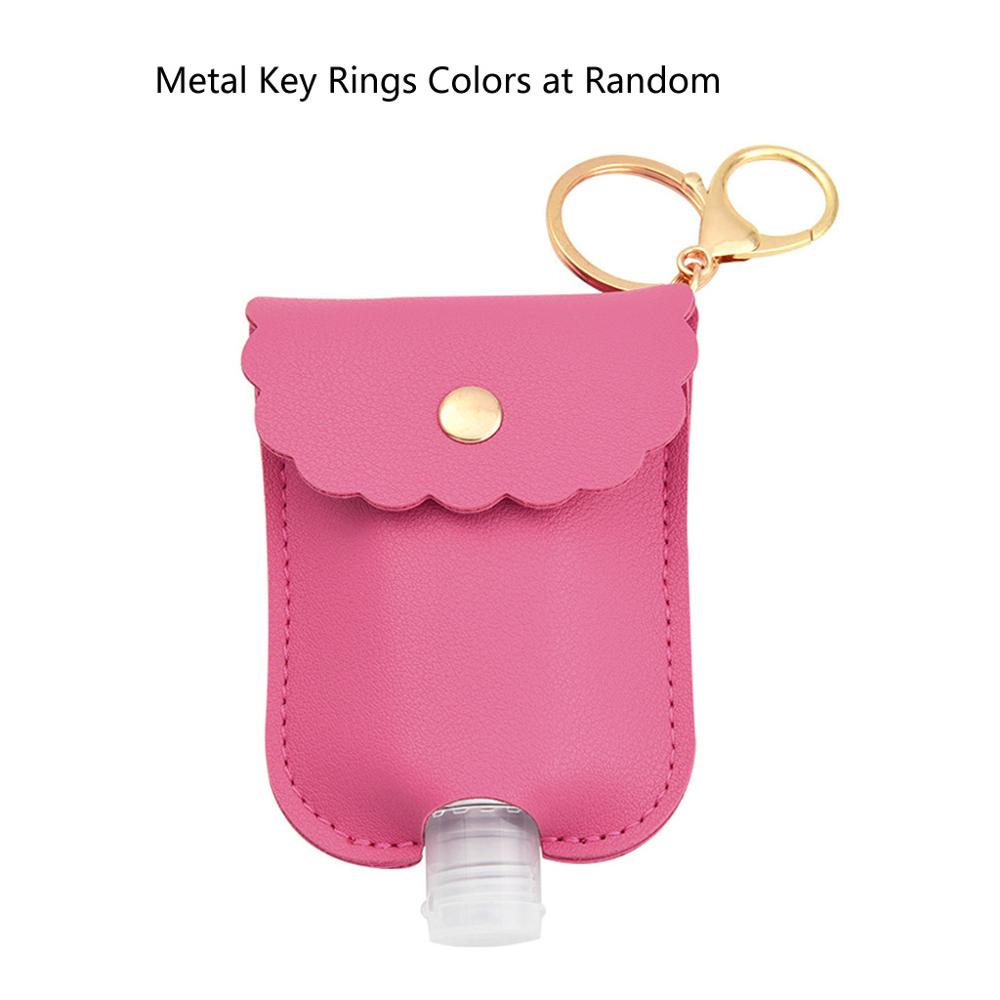 60ml Tragbare Squeeze Flasche Leere Dicht Kunststoff Reise Flasche für Hand Sanitizer mit Leder Keychain Halter Clips: Hot Pink