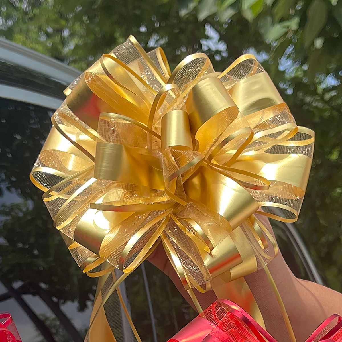 10 STKS Sneeuwgaren Trekboog Lint Grote Auto Boog voor Auto's Verjaardag Kerstcadeautjes Cadeau Decoratie Lint Bruiloft Trekbloem: Goud