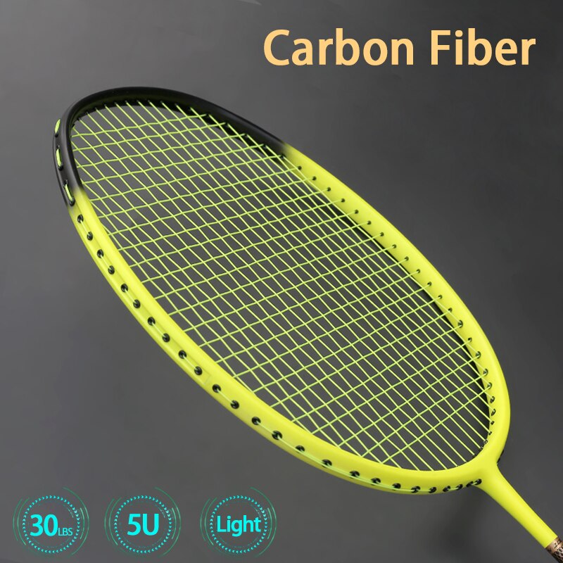 Professionele Ultralight Carbon Fiber 5U 75G Strung Badminton Racket Max Spanning 30LBS Racquct Met Snaren Tassen Rackets Sport