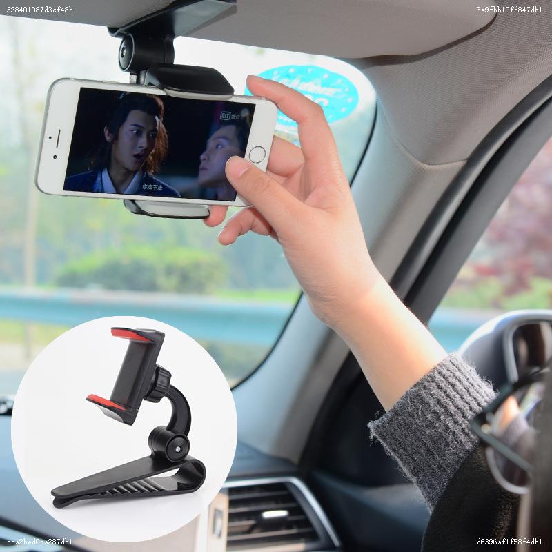 Solskærm bil mobiltelefonholder, universal 360 roterende bilmonteringsstøtte klipbeslag kompatibel til smartphones gps (sort)