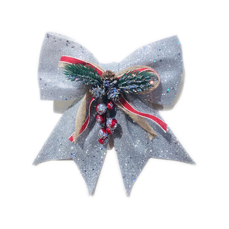 Lazo de Navidad con purpurina grande y conos de pino, decoración de árbol Xsmas para centro comercial, para el hogar, decoración de de año , adornos de DIY: Plata / 17X18cm