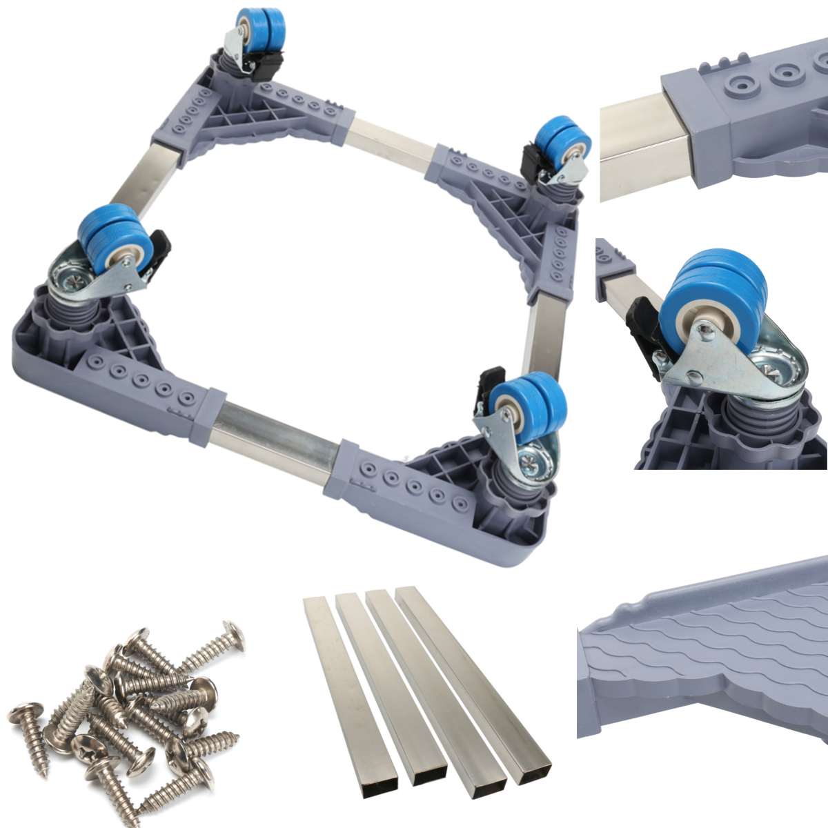 Adjustable Movable Refrigerator Floor Trolley Fridge Stand Washing Machine Base Holder Bracket Stand 4 Strong Feet Stand 400kg