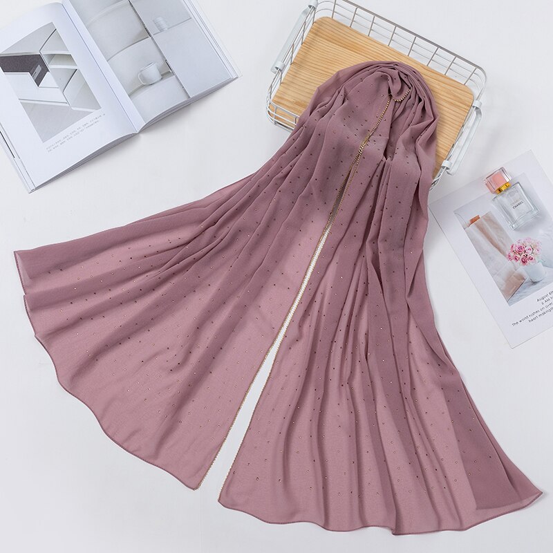 70*180cm Chiffon hijab schal mit perlen femme musulman lange tücher islamischen kopftuch kleidung muslimischen stickerei hijabs