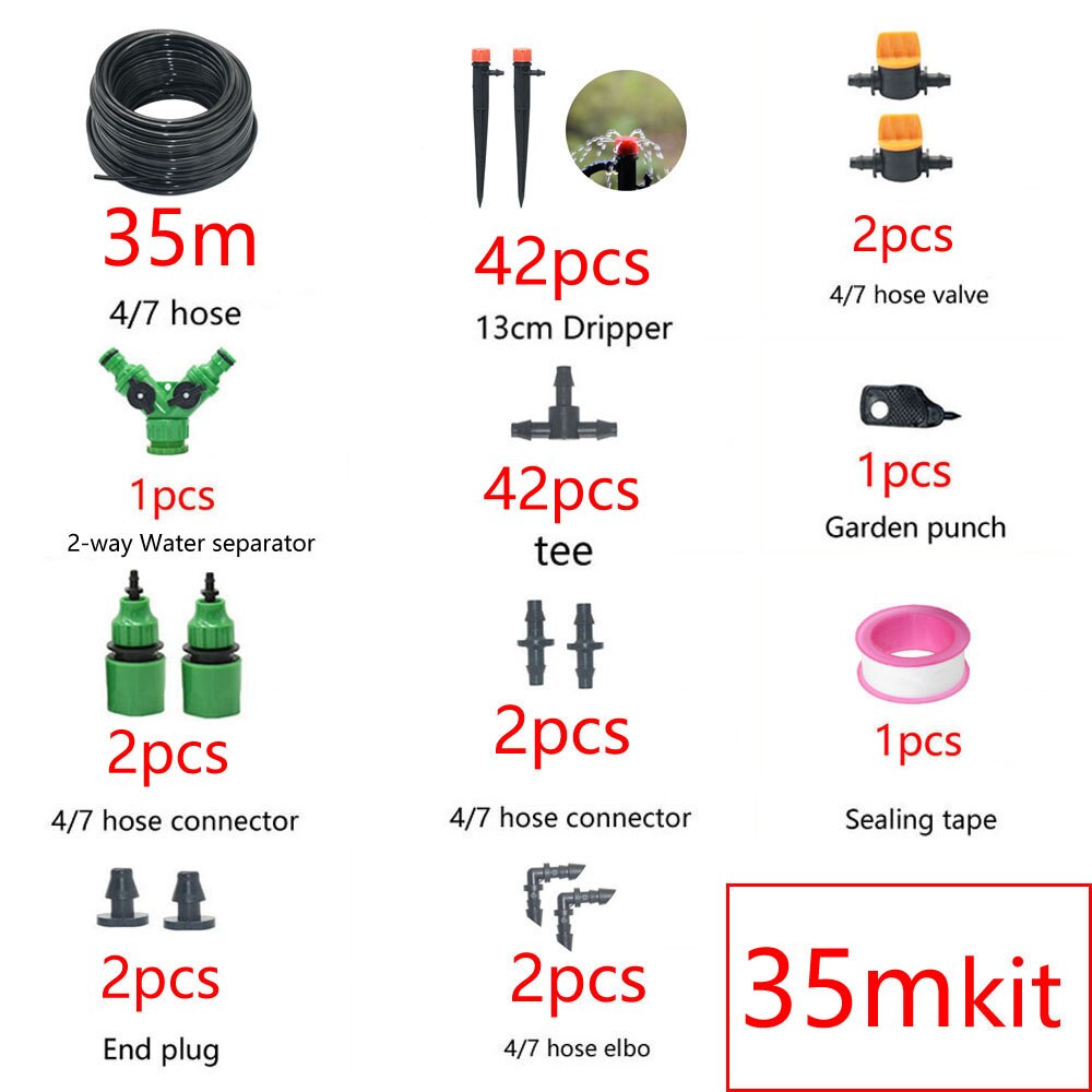 1/4" Hose Drip Irrigation System 360 Degree Adjustable 8 Hole Sprinkler Kit Garden Watering Inserting Ground Micro Flow Dripper: 35M