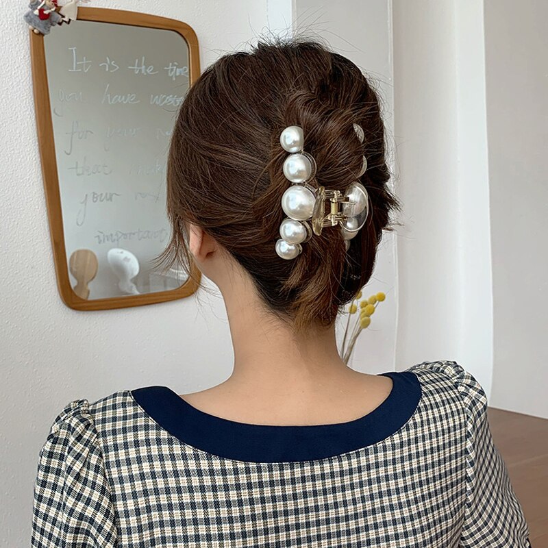 Grote Parel Haar Clips Witte Haarspeld Pinnen En Clips Parel Acryl Grijpen Haar Clips Voor Vrouwen Haarspeld Hoofdtooi Haaraccessoires