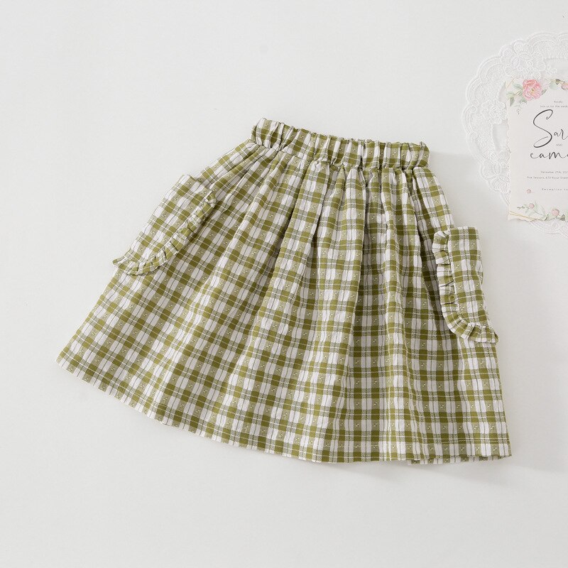 Gonne per ragazze 2022 primavera nuovi bambini moda cotone Plaid lungo abbigliamento ragazza bambino A-line bambino gonna con volant per bambini: 90cm