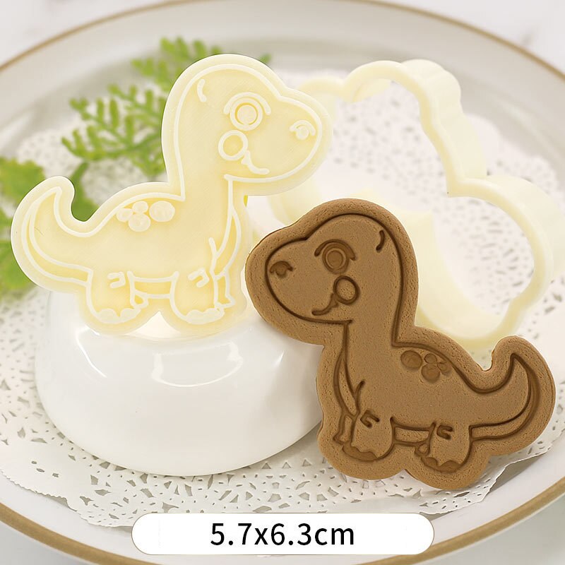 Molde para hornear de dibujos animados dinosaurio cortador de galleta bizcocho herramienta para hornear 3d tres dimensiones tipo de prensa casa molde de galleta de plástico: BT2009-YD027-8