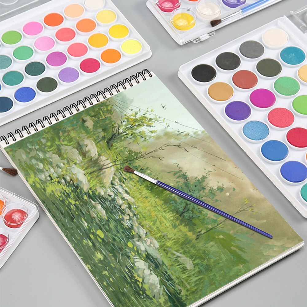 Umitive-Juego de acuarelas portátil para niños, 12/16/28/36 colores, pincel de Color agua, suministros de arte para pintar