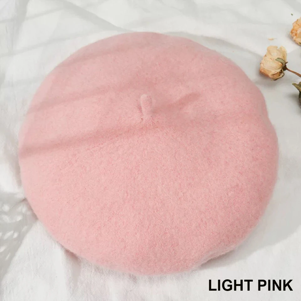 Kobiety Dziewczyny Beret Francuskie wełniane czapki Ciepła zimowa czapka Berety Vintage Berety w jednolitym kolorze Eleganckie damskie czapki zimowe Czapki: Różowy