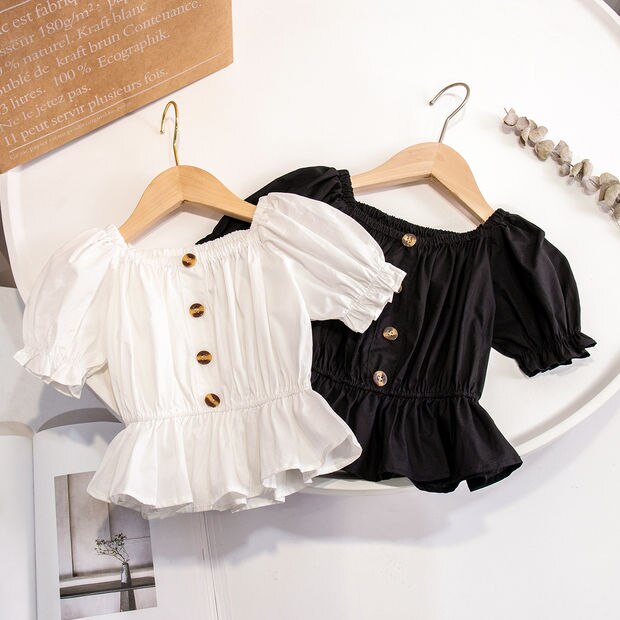 Summer Blouse for Big Girls Casual Clothes Children Puff Sleeve Girl Shirt Kids Sweet Blouses Tops Q74