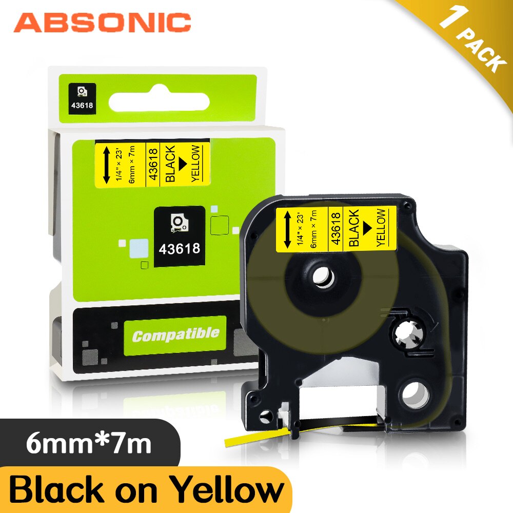 Absonic 6mm Multicolor 43613 kaseta z taśmą kompatybilna DYMO 43610 43617 43618 taśma z etykietami do DYMO LM 160 280 420P drukarka do etykiet: Black on Yellow