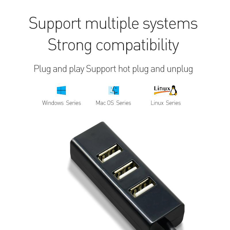 4-Port Usb Hub Mini Usb Spliter Hub Adapter Black High Speed Hub Usb 2.0 Adapter Voor Pc Computer accessoires