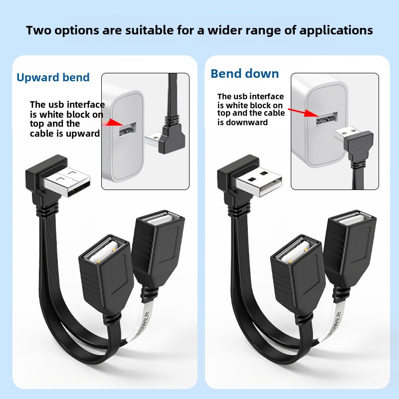 USB Elleboog Computer Verlengsnoer 1 tot 2 65 W Snel Opladen Platte Datakabel 10/20 cm Mobiele Telefoon Auto Expander Carplay Splitter