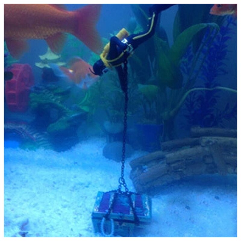 treasure Treasure hunter Diver Decoration for Aquarium Fish Tank Black