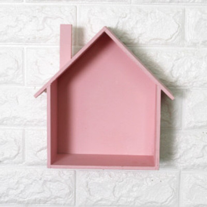 Scandinavische Stijl Houten Retro Dorp Kleine Huis Opknoping Plank Thuis Wall Decor Multifunctionele Plank PI669: Roze