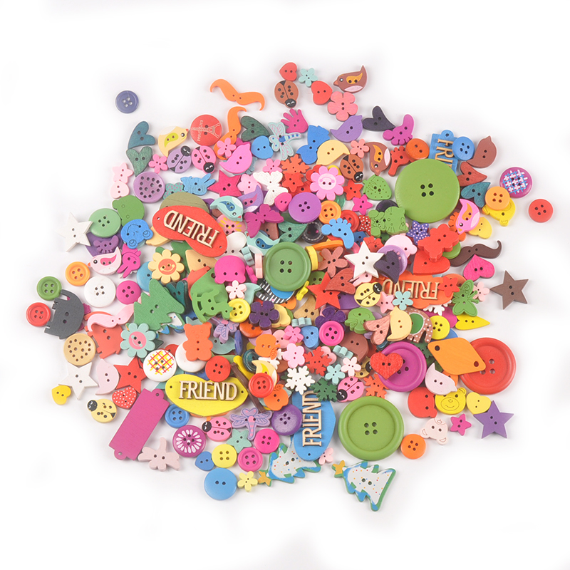 Botones de madera pintada para ropa DIY para niños, botones para manualidades, accesorios de costura, M2471 decoración del hogar, 30 Uds.