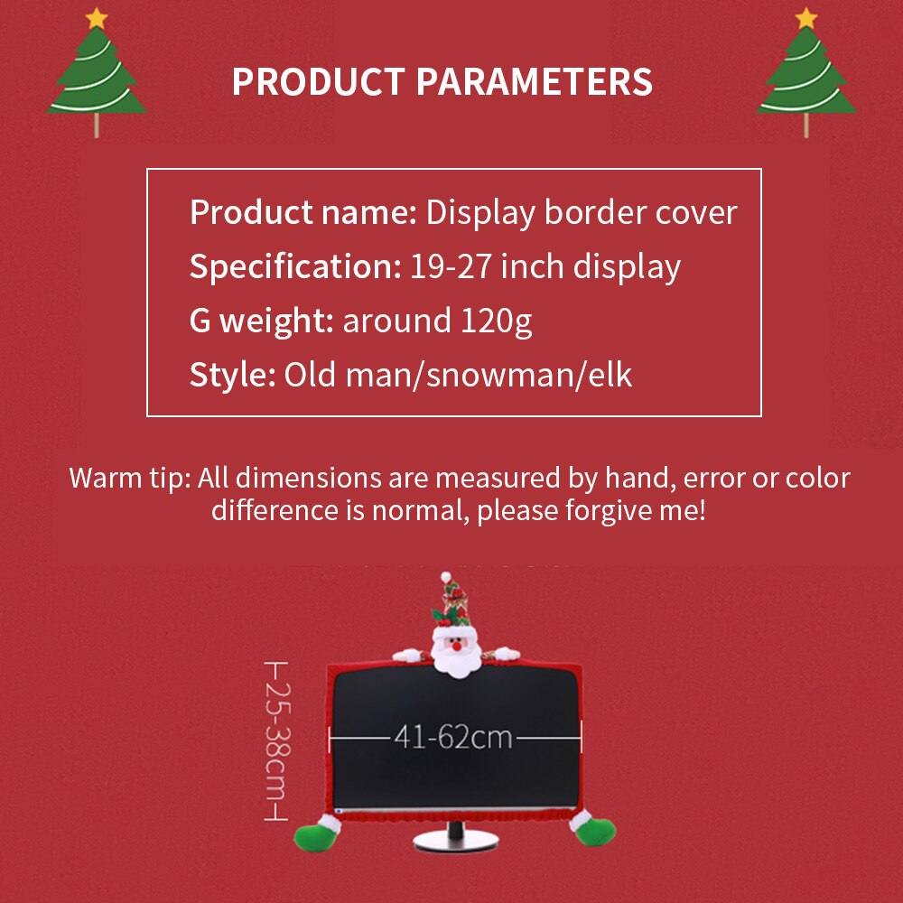 Christmas Computer Cover Monitor Screen Cover Decor Decorations Cartoon Computer Sets Non-Woven Anti-Dust Dress Up Santa Screen