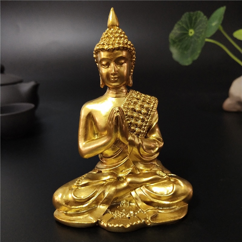 Statue de bouddha en or thaïlandais feng shui, Sculpture de méditation, en résine, artisanat, décoration de jardin pour la maison