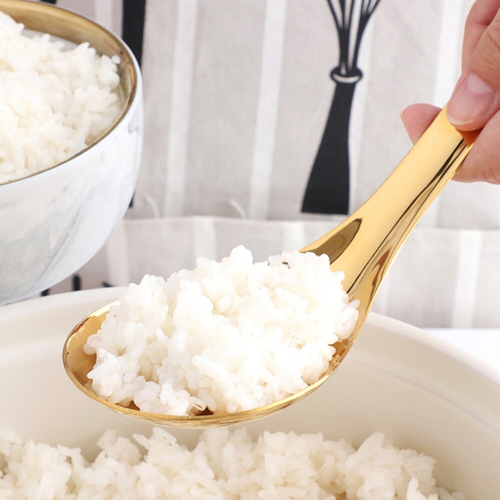 Cucharón grande de acero inoxidable 304, cuchara para servir arroz, mesa de cocina dorada, utensilio de cocina