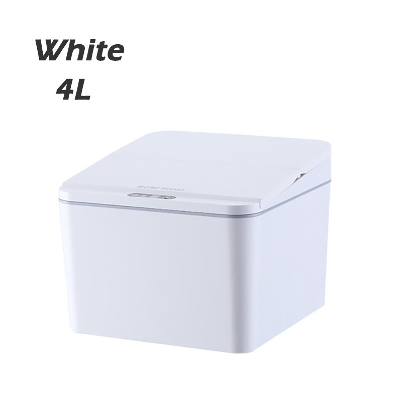 Poubelle de bureau à Induction intelligente 4L/6L, poubelle Portable de voiture, ménage cuisine chambre à coucher, Mini seau de stockage de collations 1 pièce: White  4L