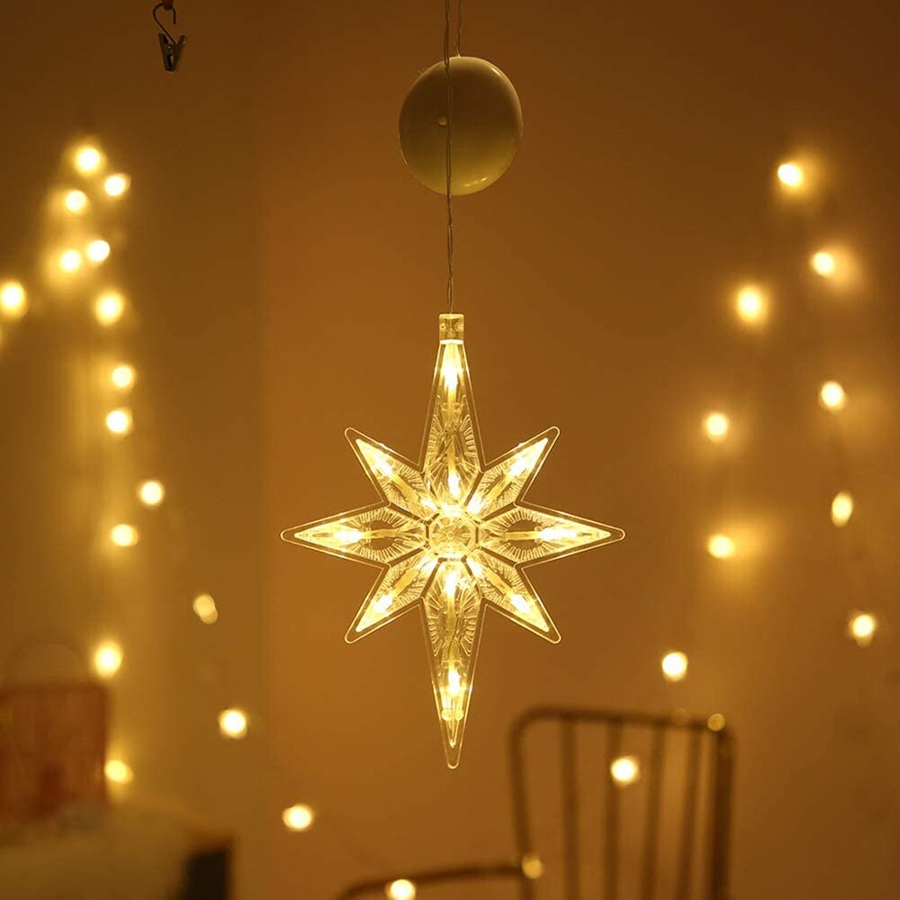LED Christmas Curtains Light Sucker Window Hanging Lamps Xmas Tree Deer Bells Star Fairy Lights for Home Year Wedding Decor: Polaris