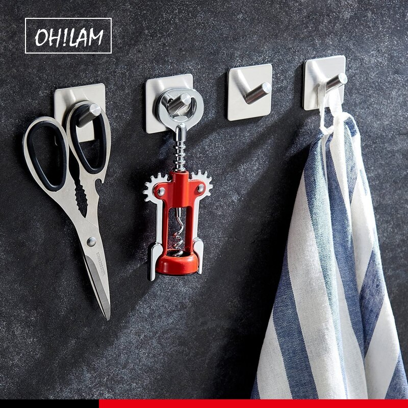 Adhesivo 3M, ganchos de acero inoxidable 304, puerta de pared, ropa, abrigo, sombrero, colgador de llaves, cocina, baño, ganchos de toallas a prueba de herrumbre