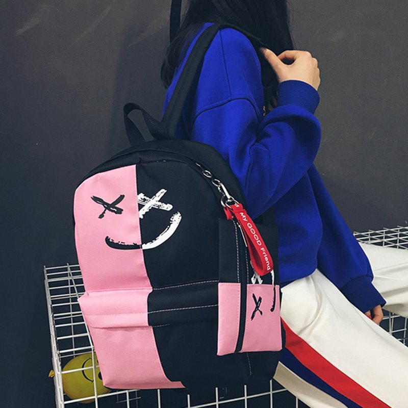 nouvelle impression décontracté toile sac à dos de unisexe Harajuku filles voyage école épaule noir rouge sac: Rose