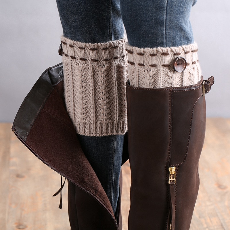 Vinter kvinder varme benvarmere kvinder kort knap dekorativ termisk strikket støvlemanchetter sokker betræk efterår vinter sko sokker