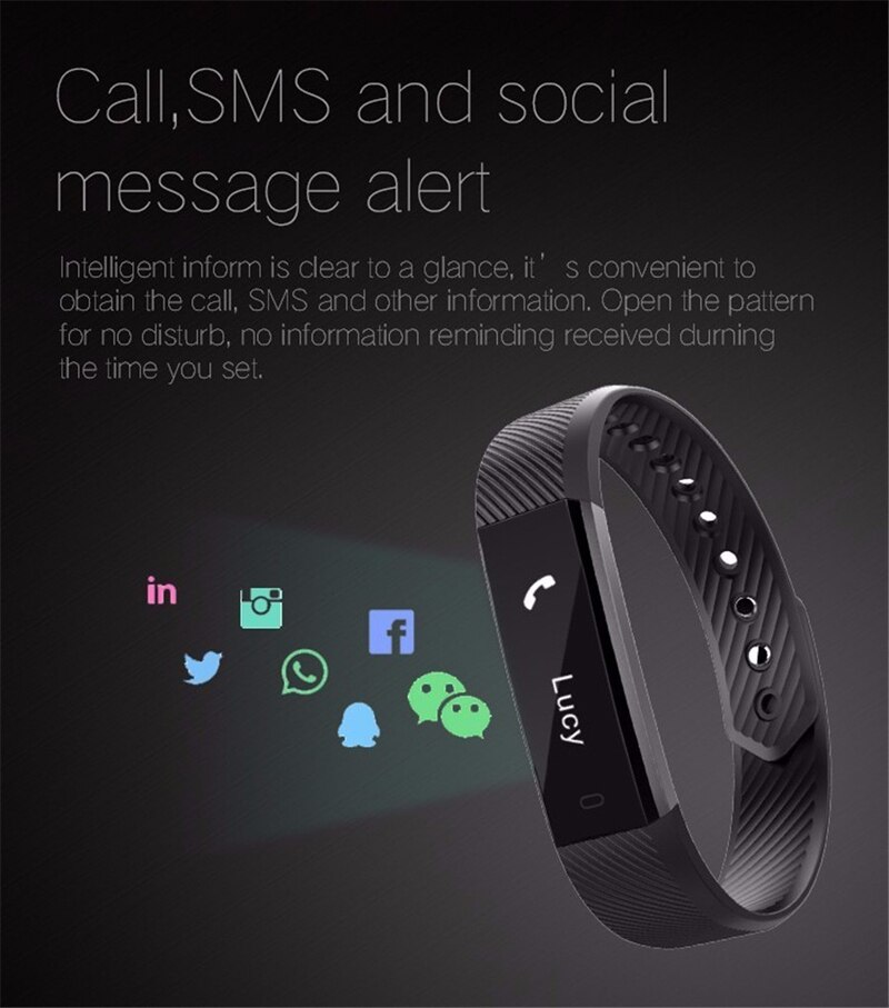 Slimme armband, fitnesstracker, stappenteller, activiteitenmonitor, wekker, trilarmband voor iphone, pk, fitbits mi-band