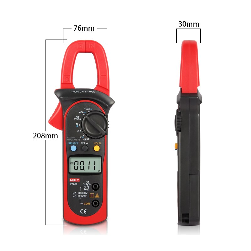 UNI-T UT203 UT 203 Digital Clamp Multimeter 3 3/4 Ohm DMM DC AC Current Voltmeter 40A/400A with 8 in 1 screwdriver