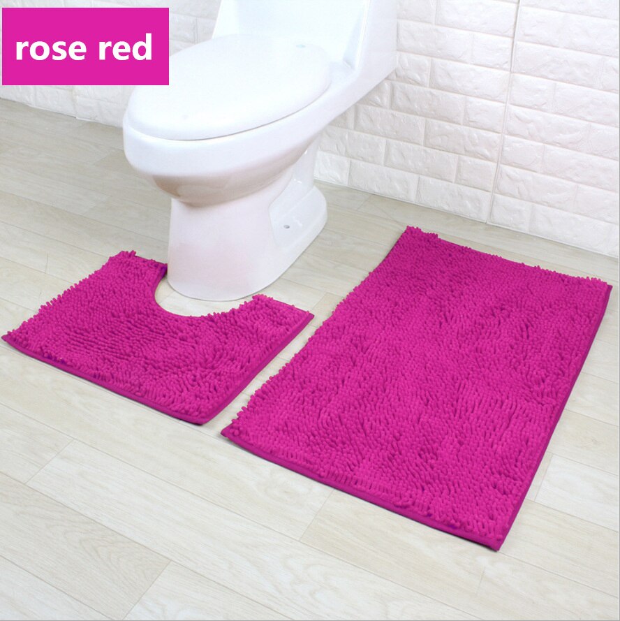 2 st/set tjock chenillematta entrédörr badrum anti-halkmatta kök toalett absorberande badrumsmatta chenille golvmatta: 2 st-rosaröd