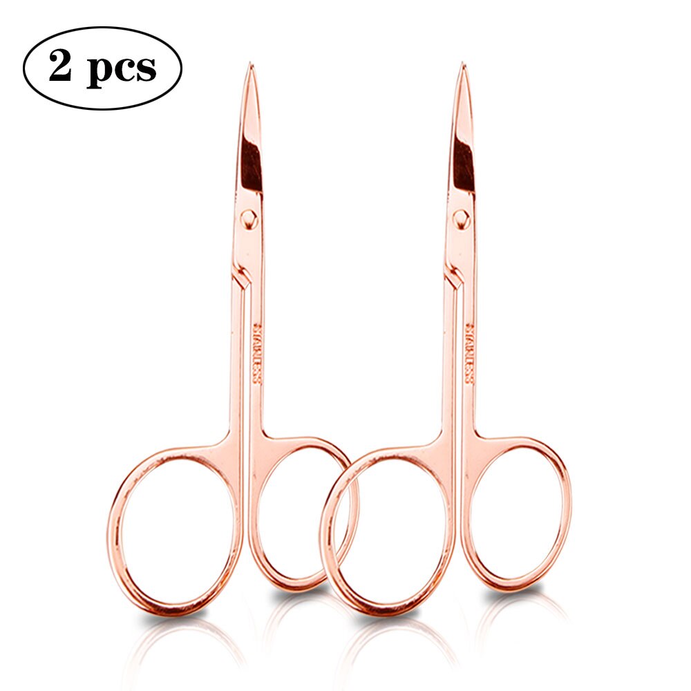 Stainless Steel Manicure Scissors Nail Cuticle Nipper Cutter Eyebrow Dead Skin Remover Ingrown Toenail Curved Head Makeup Tools: 2pcs Rose gold