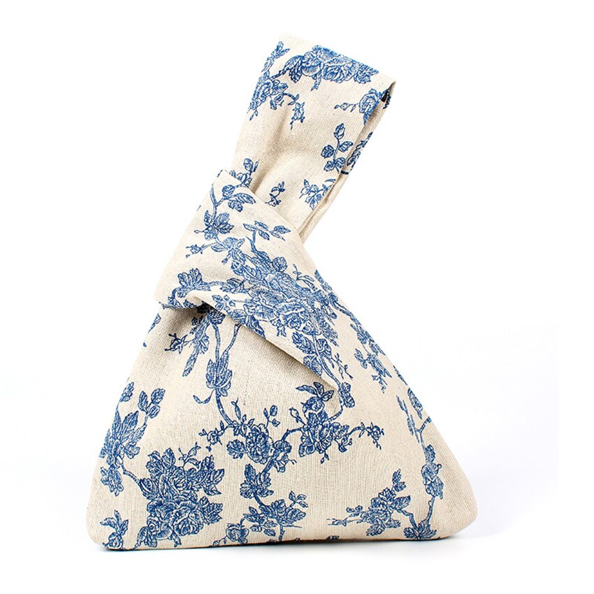 Bolsa de estilo japonés a rayas para la muñeca, bolso portátil con nudo pequeño, bolsa estampada para estudiantes, bolsas delicadas de algodón para el almuerzo, 1 ud.