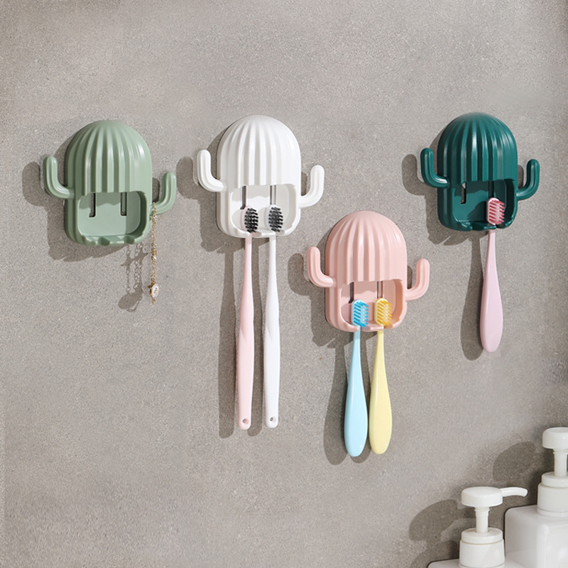 Toothbrush Holder Household Wall-mounted Without Punching Cute Toiletries Rack Free Punch Hanging Cactus Storage Rack