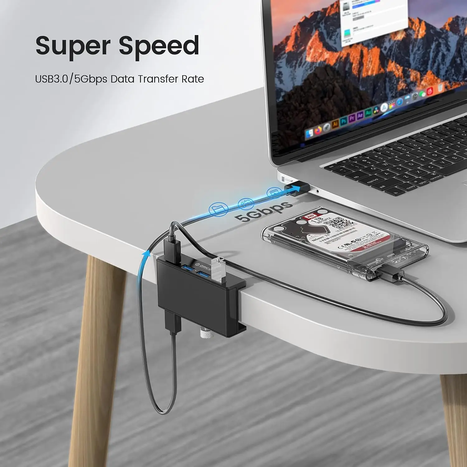10Gbps USB HUB Clamp USB3.2/3.0/2.0 Splitter Adapter for IMac Macbook Lenovo Desktop PC Accessories Usb Extension Hub Clip