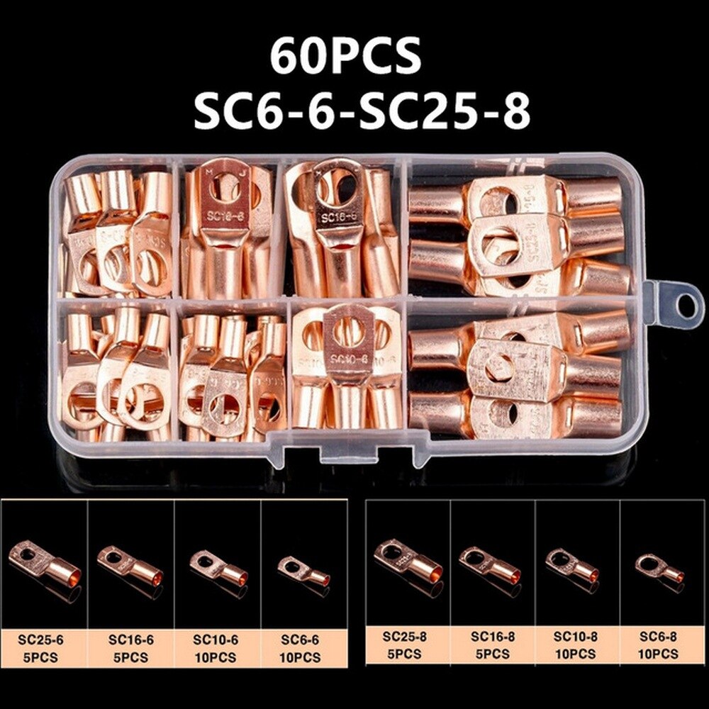 60Pcs/260Pcs &amp; Toepassing Rate Auto Auto Open Vat Koperen Ring Lug Terminals Draad Blote kabel Crimp Wire Connectoren: 60pcs