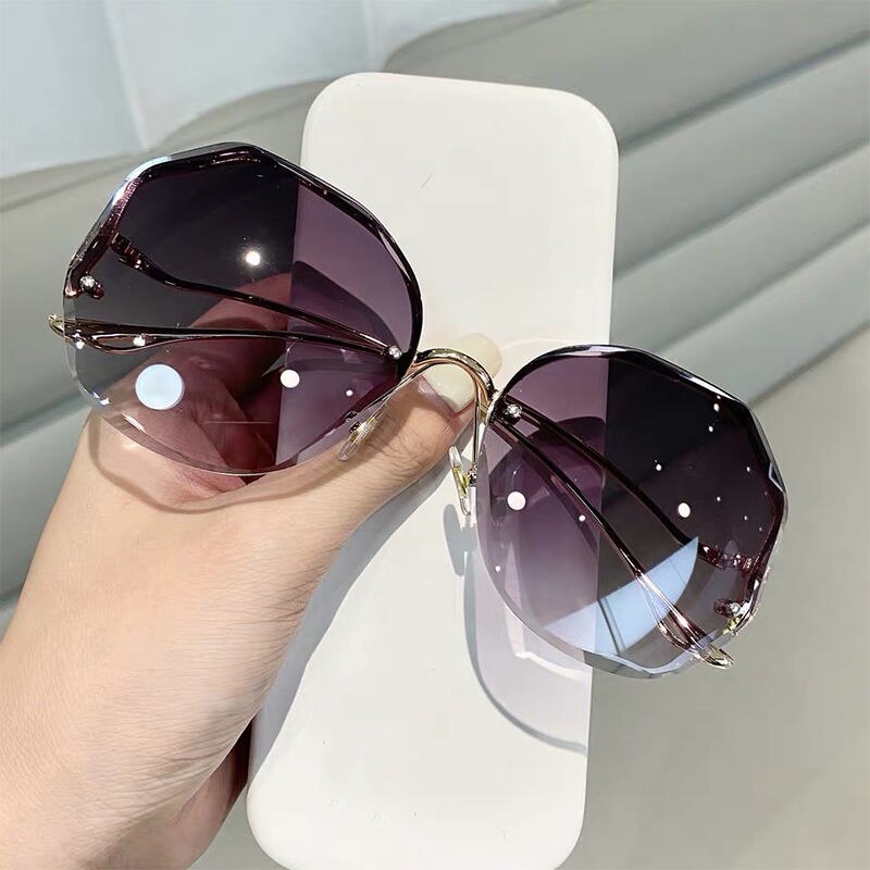 Tea Gradient Cycling Equipment Women Ocean Water Cut Trimmed Lens Metal Curved Temples Sun Glasses Female: G