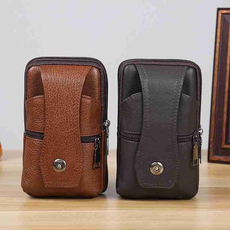 Men PU Leather Fanny Waist Bag Classic Texture Business Casual Phone Bag Purse Belt Bum Pouch