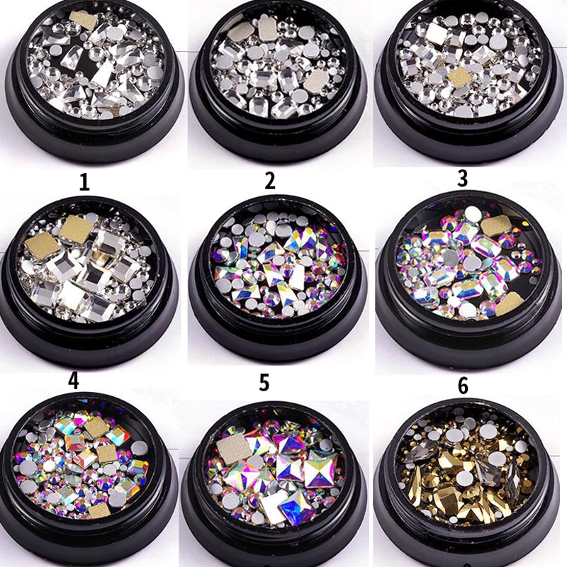 Piedra para Nail art y cuentas de vidrio brillante cuadrado AB diamantes de imitación de cristal claro decoración mixta en tarro piedras brillantes ZR01-10 de dijes
