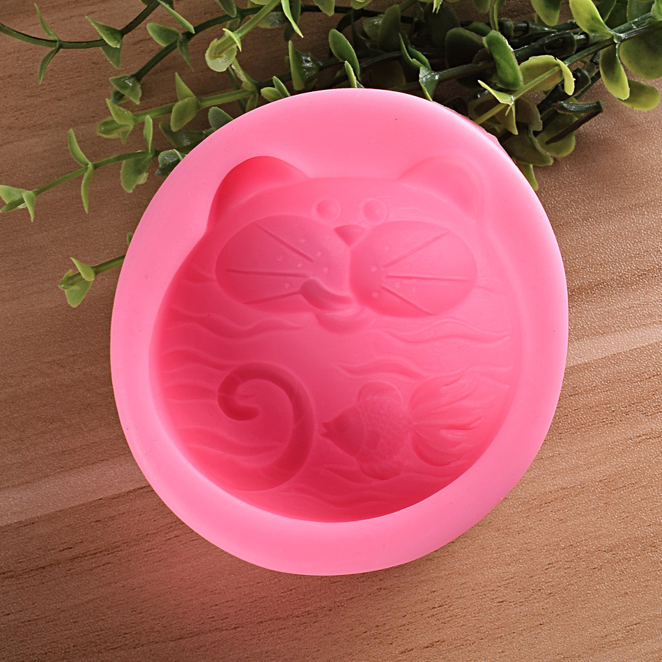 Moule à savon 3D poisson rouge chat en Silicone, moules en argile d&#39;art, Fondant, chocolat, savon fait main, bougie, outils de décoration de gâteaux