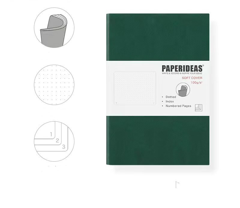 Candy Color Soft Pu Leather Bullet Dotted Journal Notebook A5 5.5x8.3" 94sheets Dot Notebook Diary Journal School Stationery: Dark Green